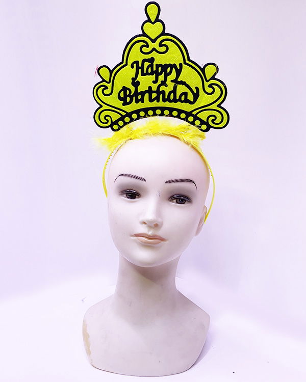 Happy Birthday Neon Yellow Color Birthday Crown 24x15 cm