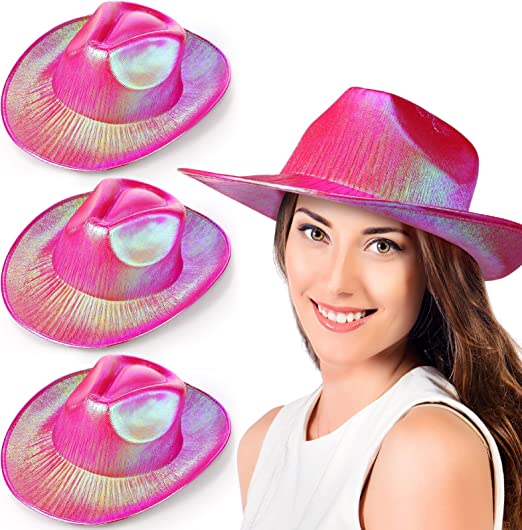 Neon Hologram Cowboy Model Party Hat Fuchsia Adult 39X36X14 cm