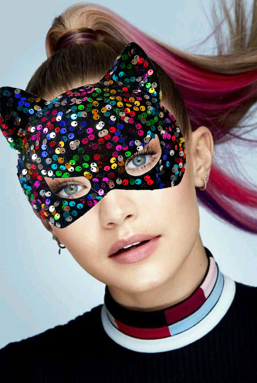 Colorful Sequin Sequin Party Mask on Black Velvet Fabric 16x14 cm