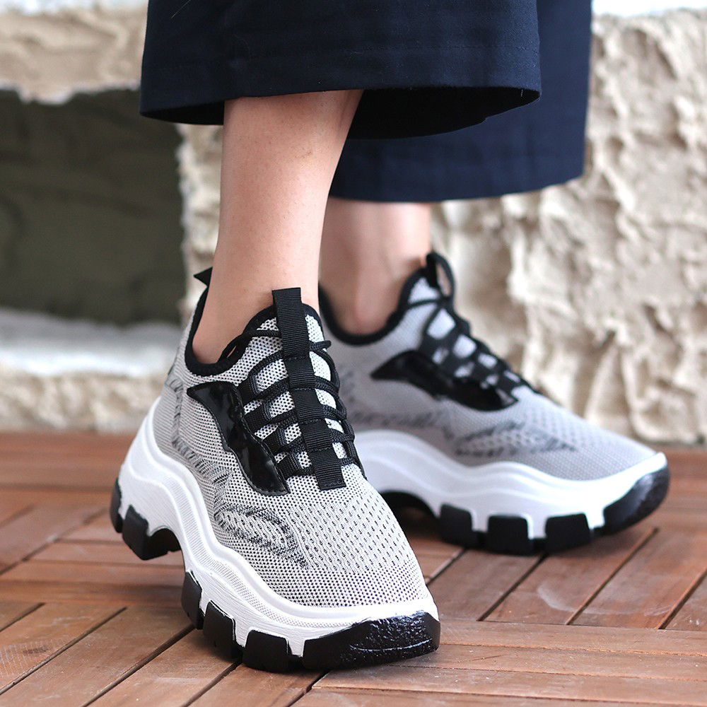 Gray Tricot Lace-Up Sneakers