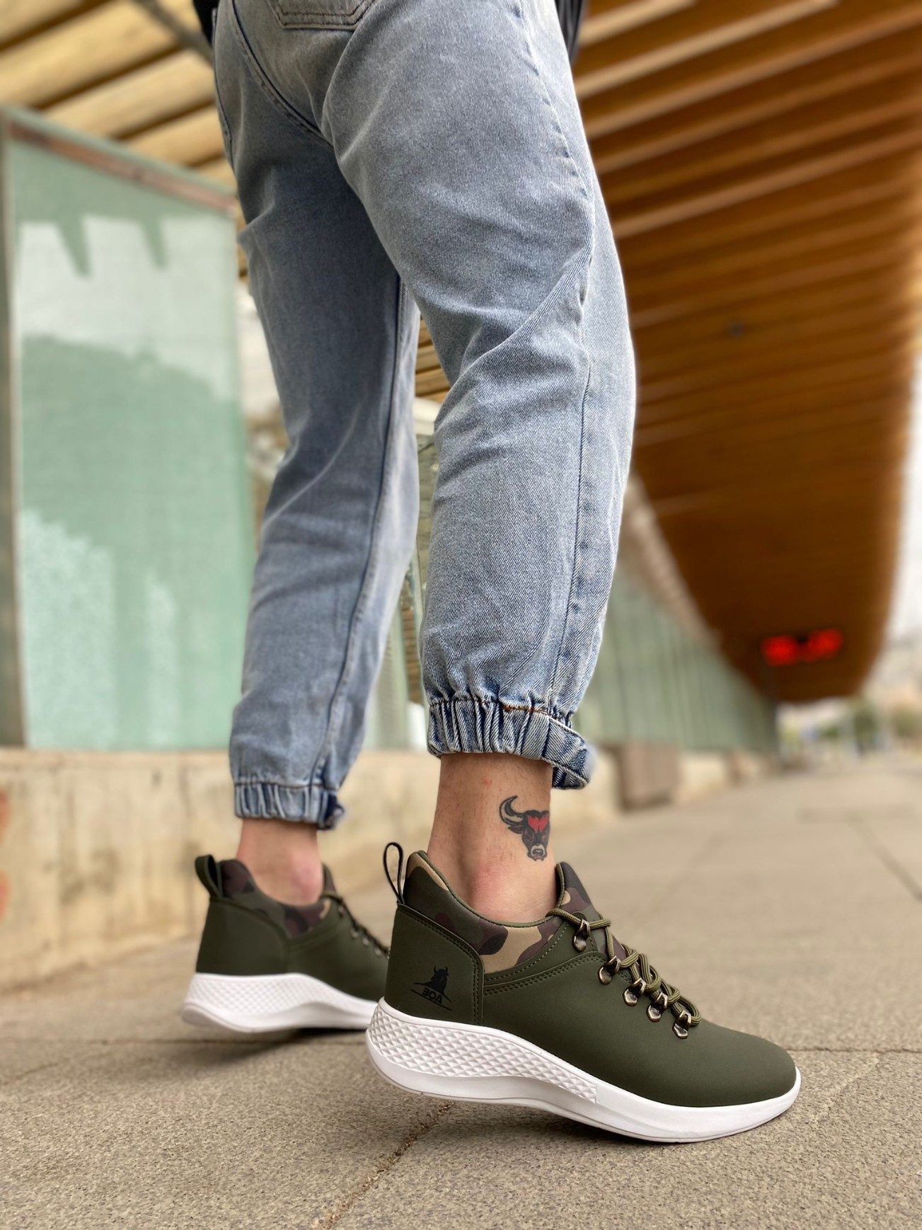 Lace-up Comfortable High Sole Khaki Camouflage Casual Men's Sneakers