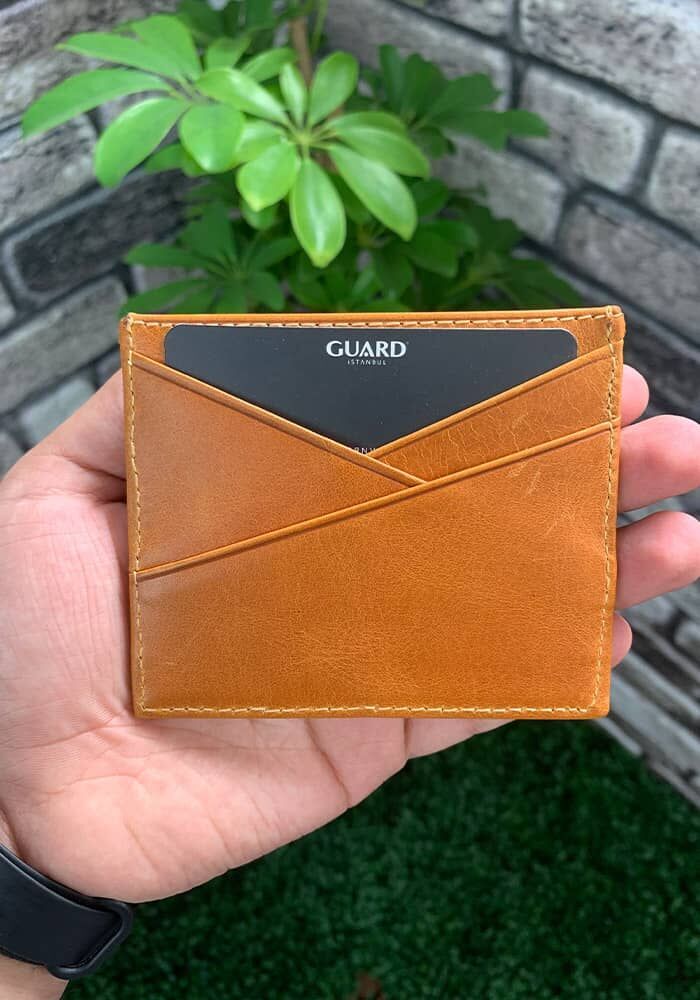 Antique Yellow Leather Card Holder