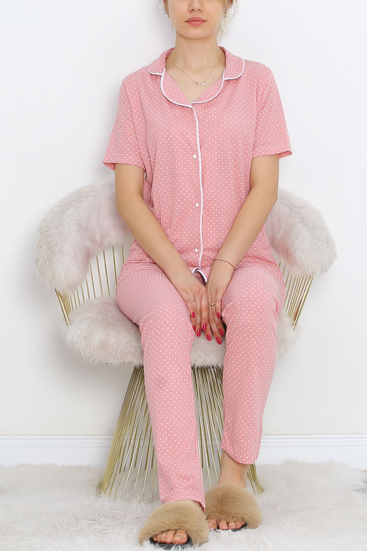 Buttoned Pajama Set with powdered cotton