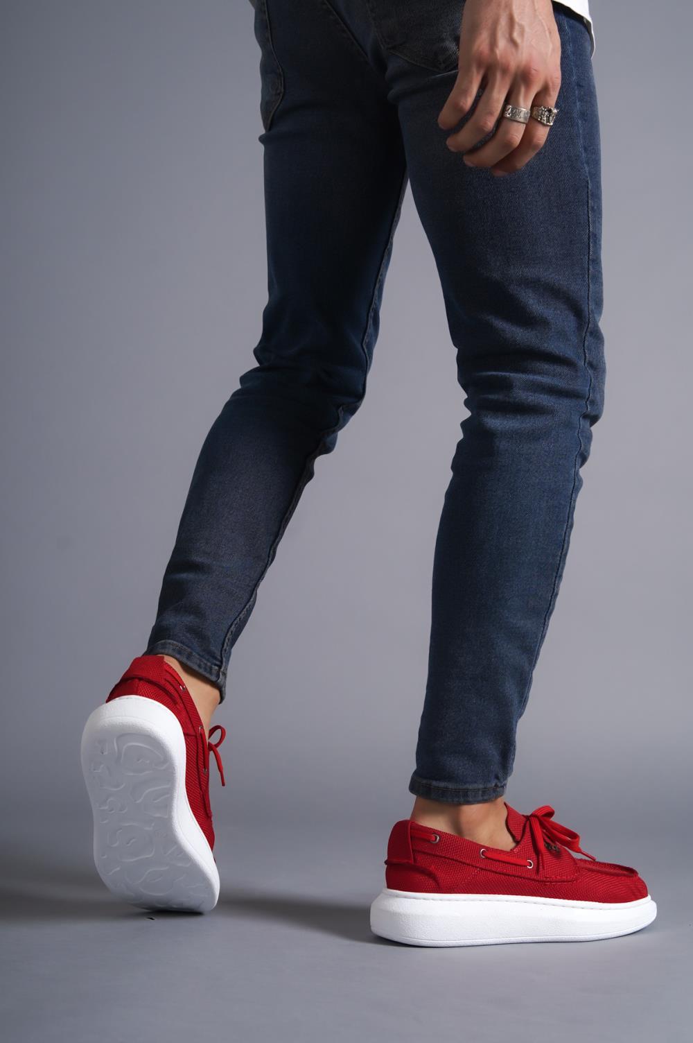 High Sole Seasonal Linen Shoes Red