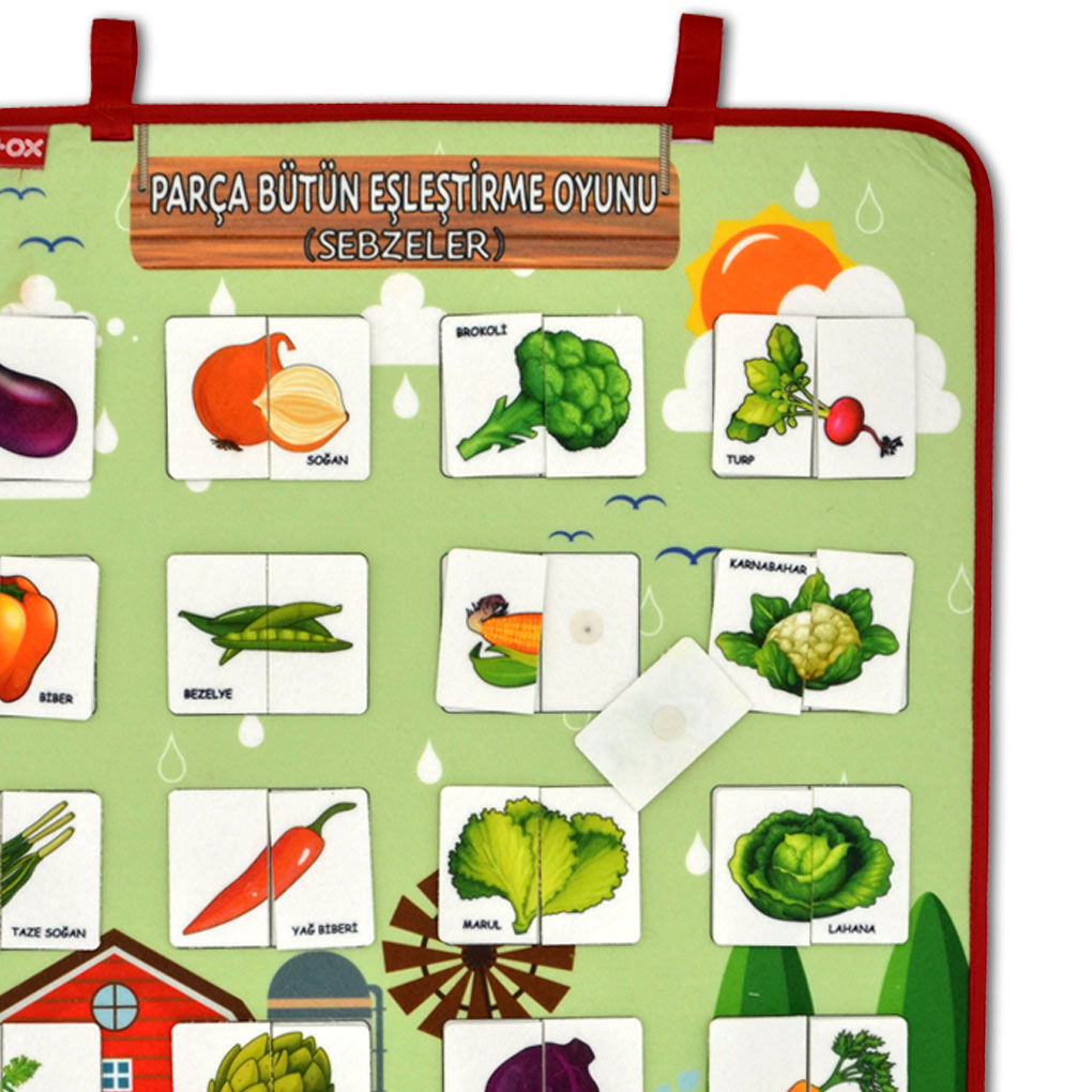 Part Whole Matching Game (Vegetables) Felt Velcro Wall Board , Educational Toy