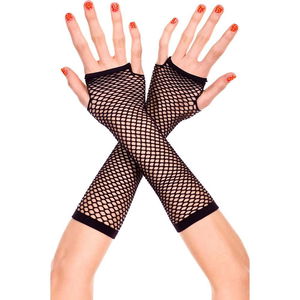 Black Color Long Mesh Gloves - Knit Gloves Black Color