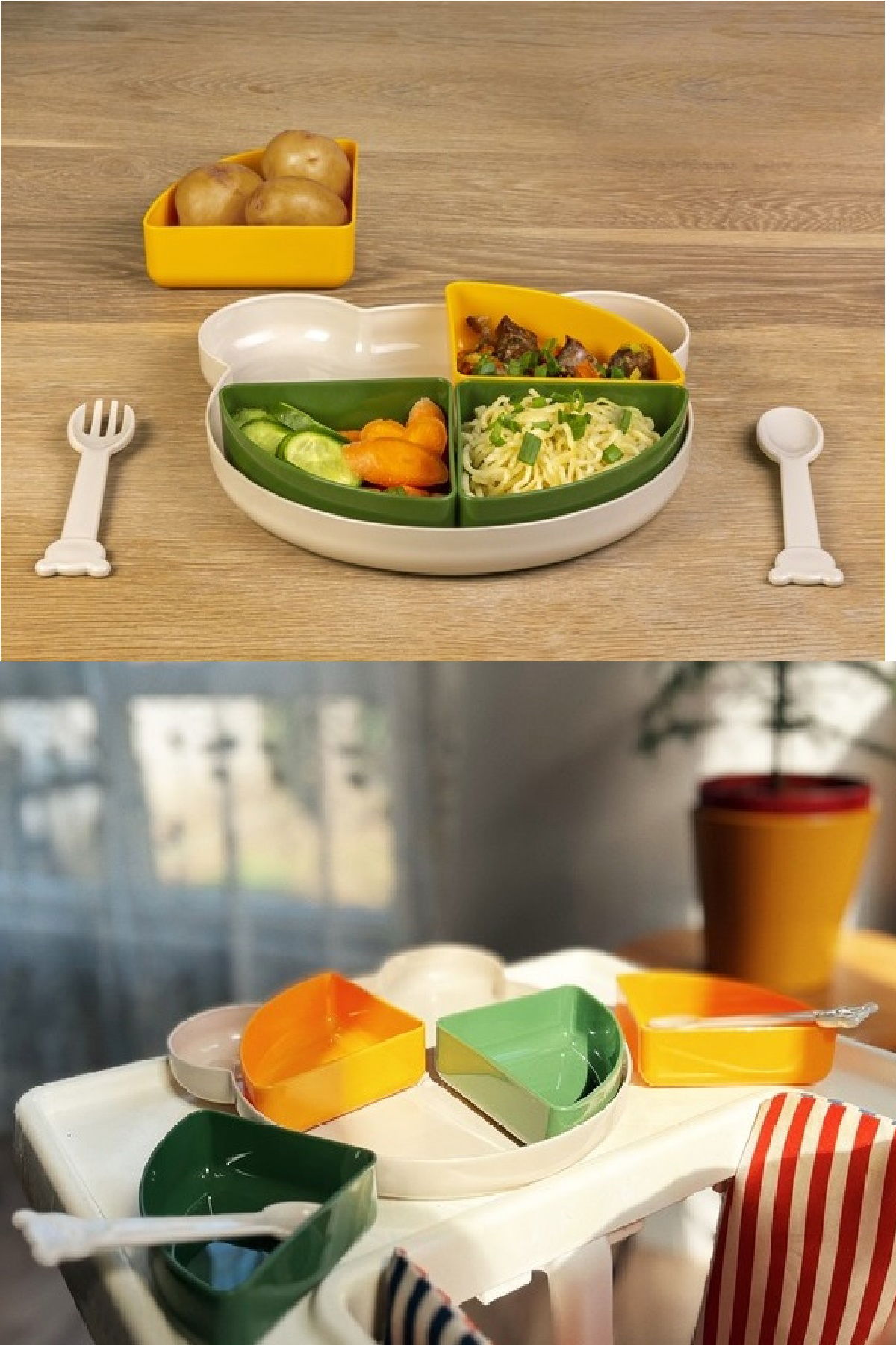 Tabldot Food Plate with Removable Bowl - Tray 4 Compartments Teddy Bear Nutrition Container with Fork and Spoon