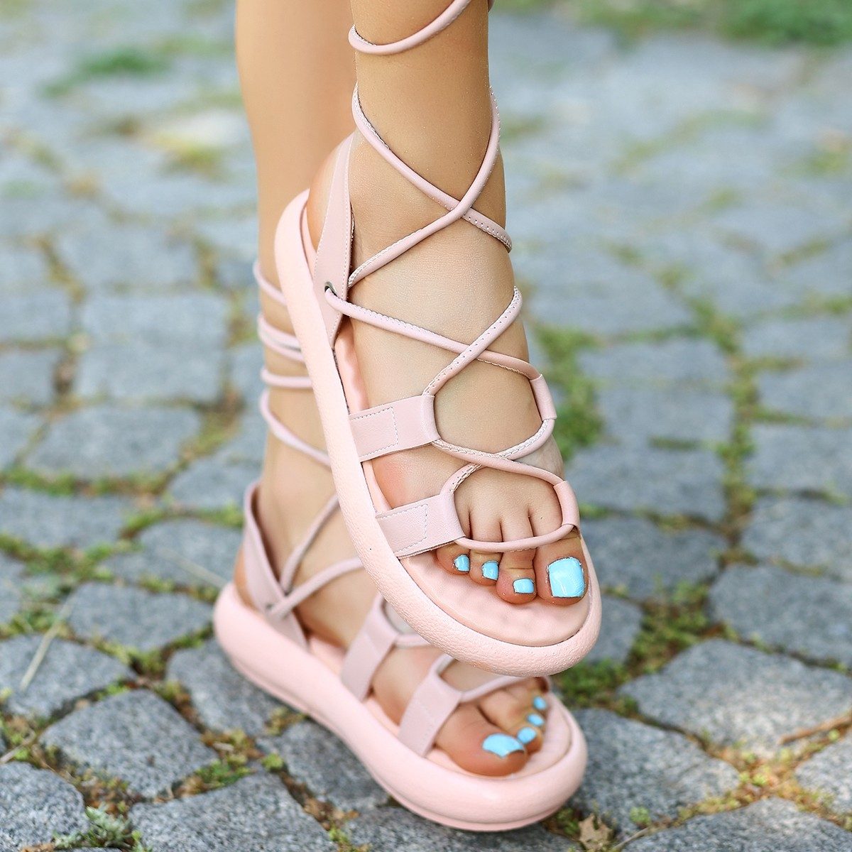 Powder Skin Lace-up Sandals