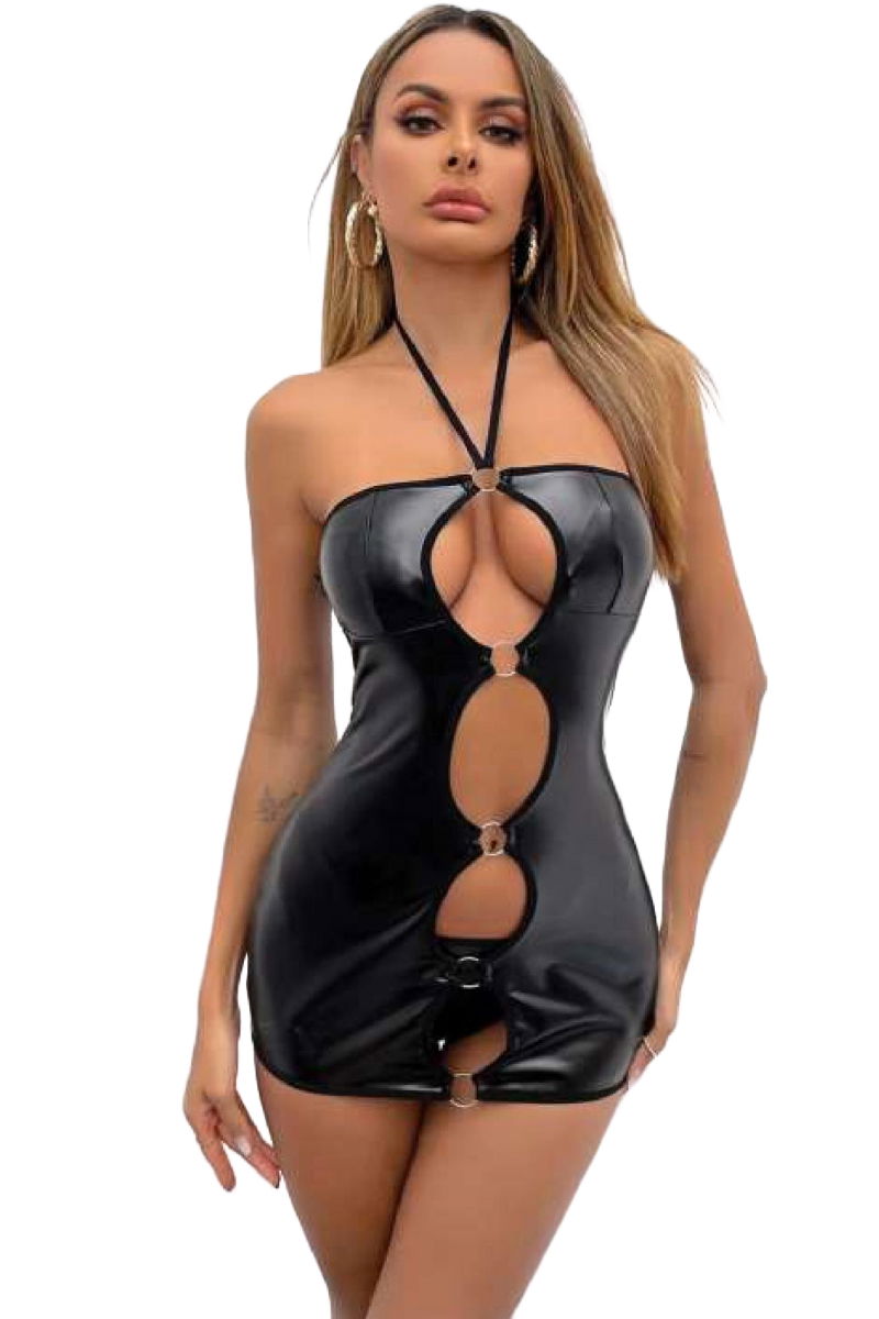 Women's Fancy Leather Costume Harness Erotic Outfit D21017 Black