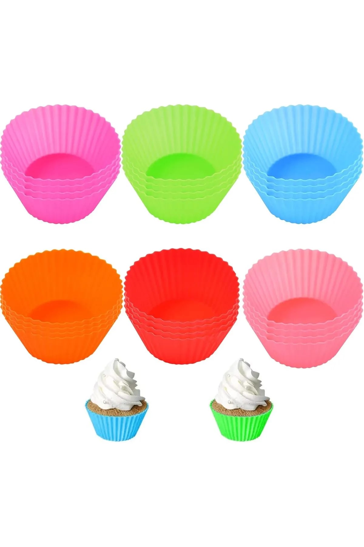 6 Pieces Washable Mini Serrated Muffin Mold- Ribbed Cake-Cupcake-Colorful Pastry Container