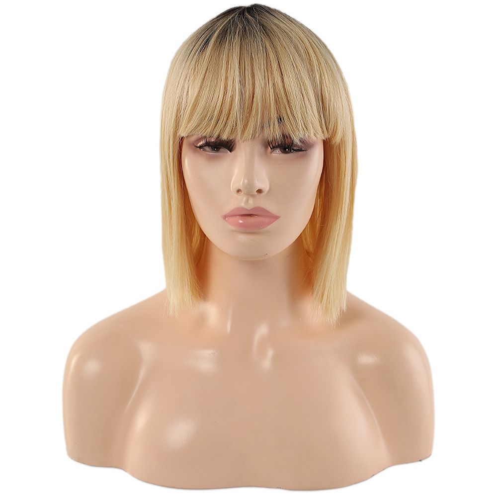 Coffee Platinum Color Transition Real Hair Custom Bangs Wig