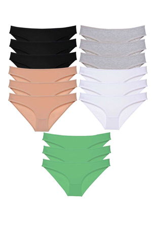 15pcs Super Eco Set Lycra Women Slip Panties Black Skin Gray White Green