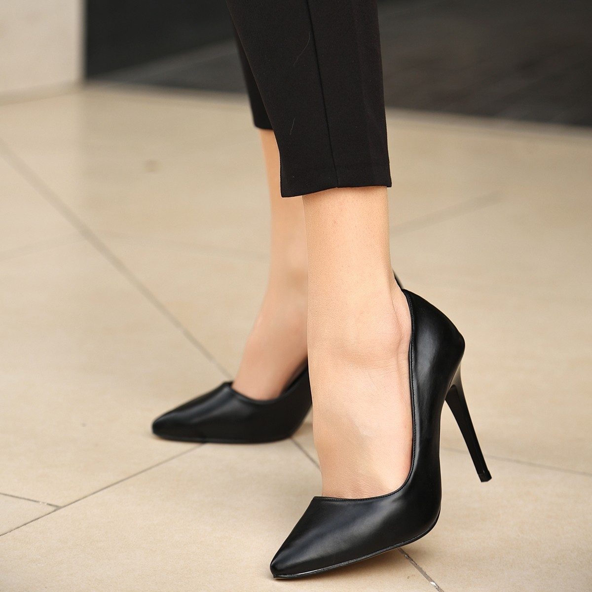 Black Skin Stiletto Shoes