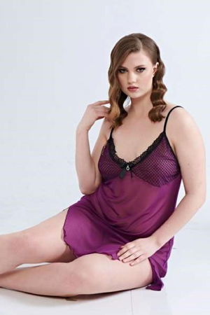 Women's Fancy Plus Size Tulle Nightgown Harness Erotic Outfit 5309 Lilac - Turk