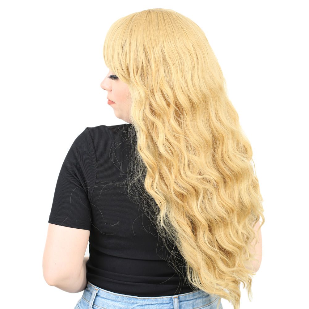 Kanekalon Fiber Synthetic Wig with Long Water Wavy Look with Special Bangs / Yellow