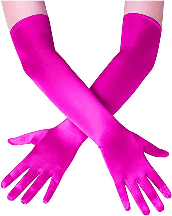 Long Extra Shiny Satin Gloves Fuchsia Color