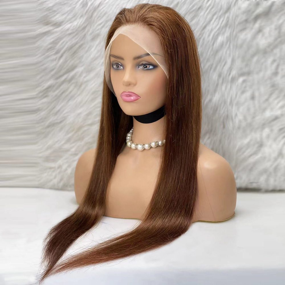 Straight Front Lace Real Hair Tulle Wig / Light Brown / 70/75cm