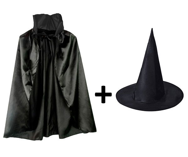 Black Collared Cape and Black Witch Hat Set Child Size