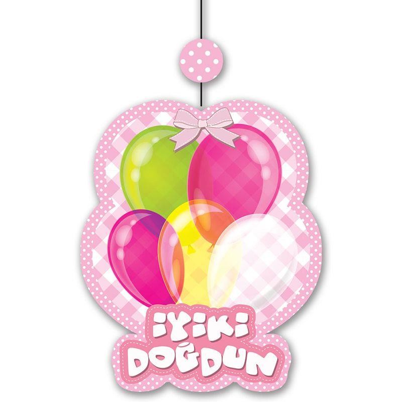 Happy Birthday Written Hanging String Ornament Pink Color Set of 3 12x45 cm