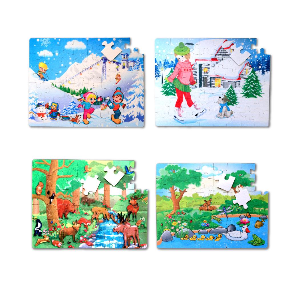 4 Set - 96 Piece Forest and Winter 5+ Felt Jigsaw Puzzle - 5 Year Old Puzzle