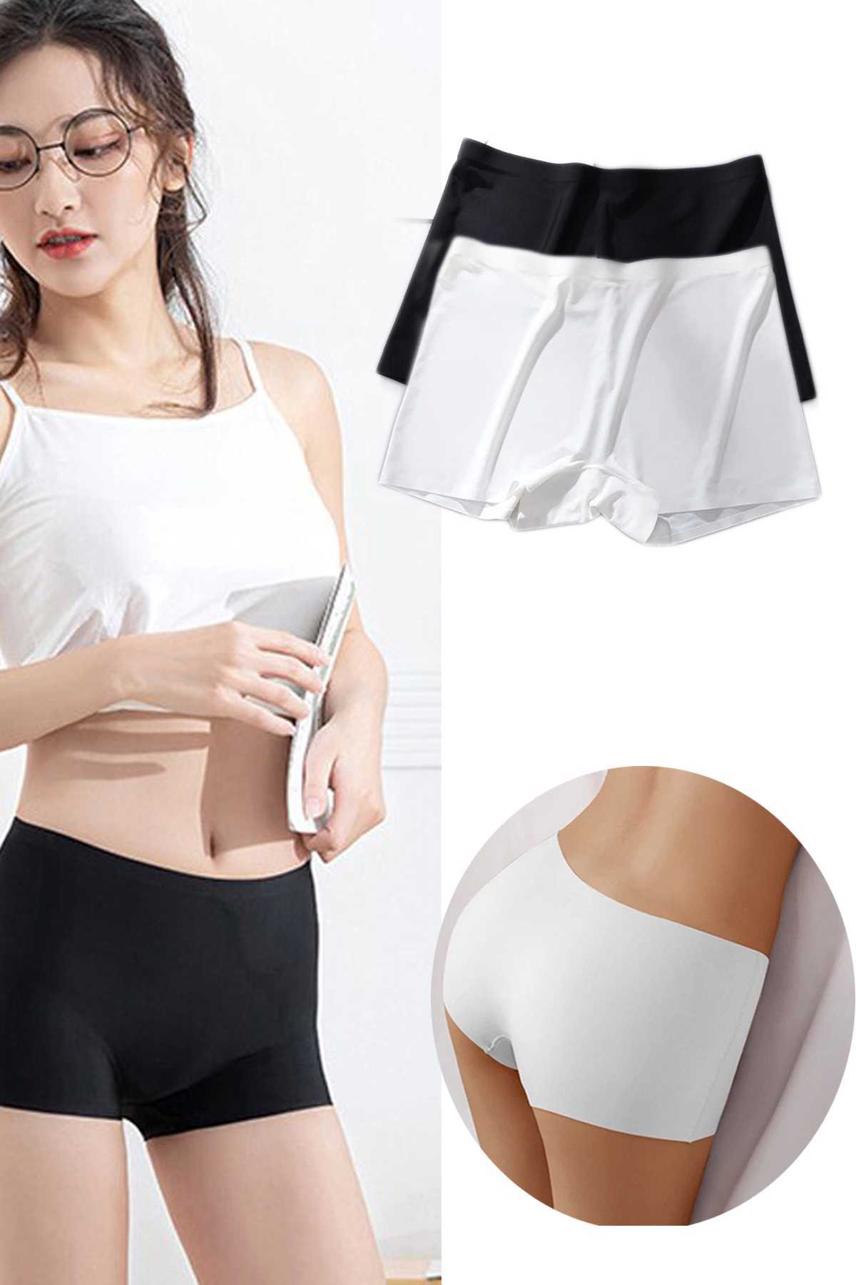 2Pcs Women Seamless Invisible Invisible No Trace Mini Shorts Boxers Black White