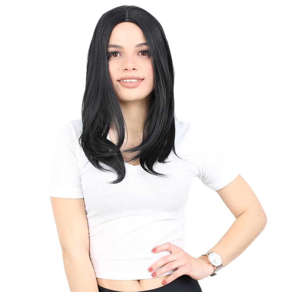 Kanekalon Fiber Synthetic Medium Straight Wig without bangs / Black