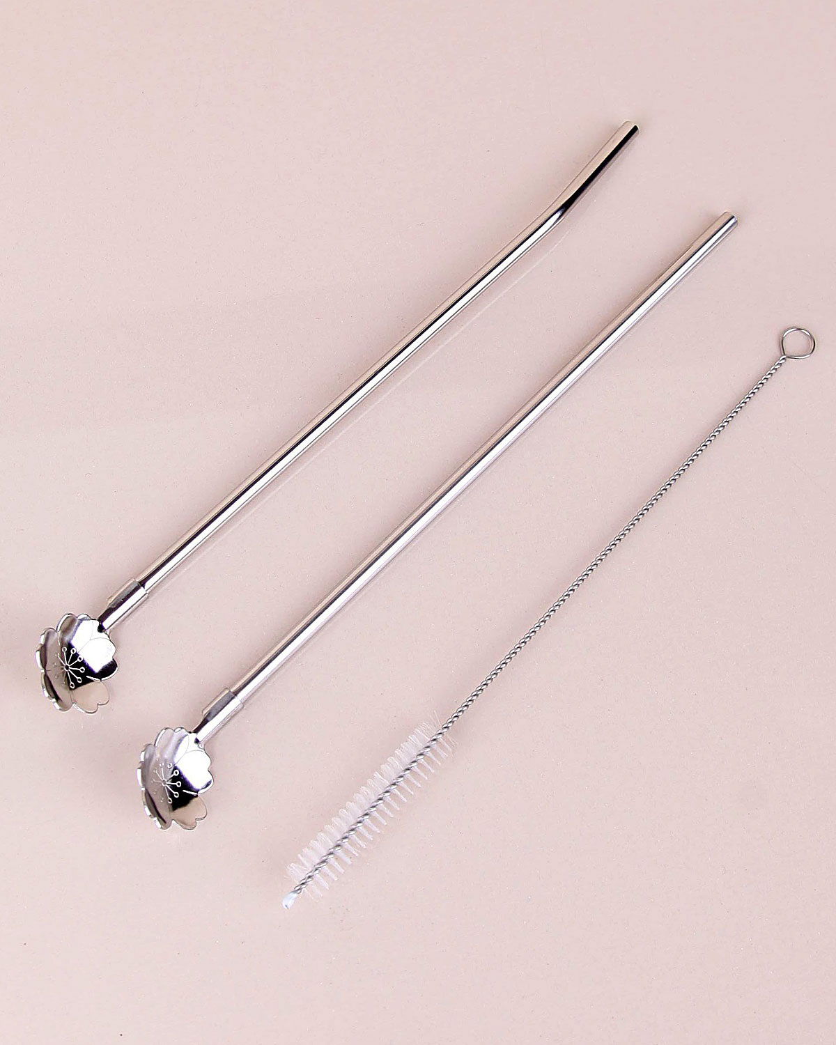 Stainless Metal 2-Piece Straw Brush Set with Spoon