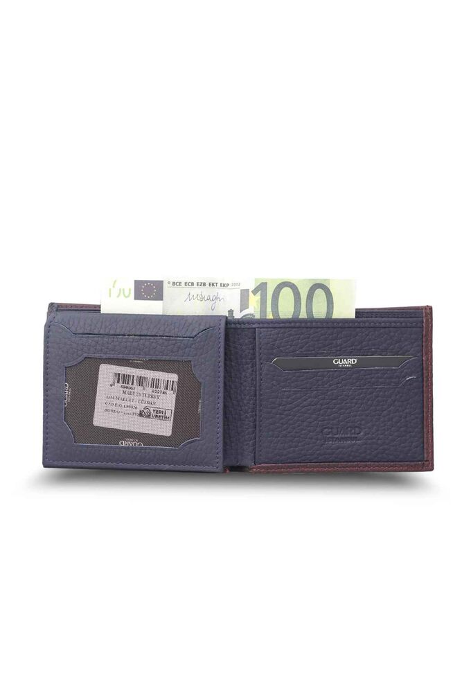 Matte Burgundy - Navy Blue Horizontal Leather Wallet