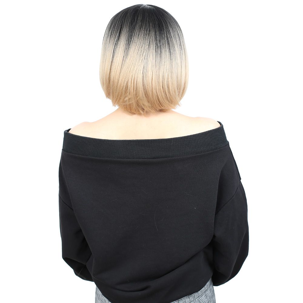 Straight Short Kanekalon Fiber Synthetic Wig without Bangs / Black / Pumpkin Ombré