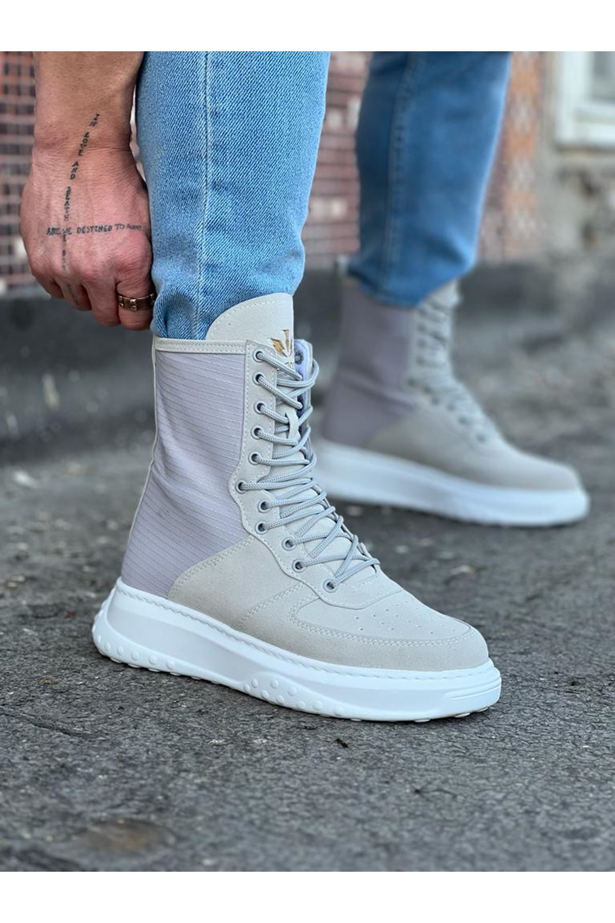 Gray Suede Long Lace-up Boots