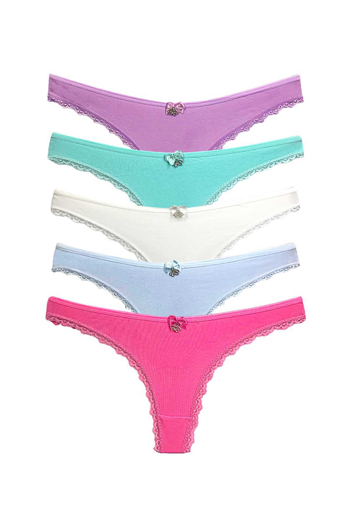 5 Pcs Cotton Women's Classic Lace String Thong