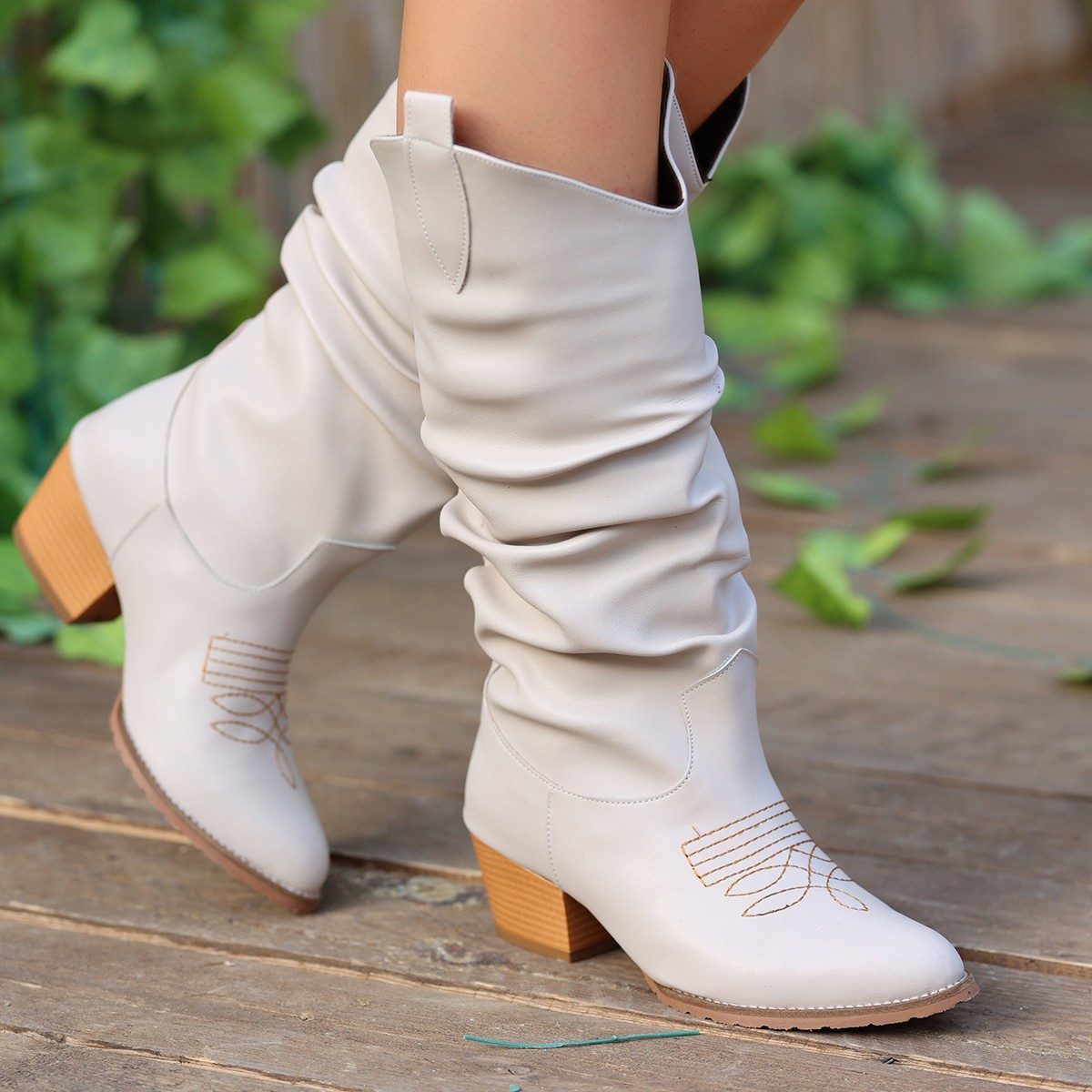 Beige Skin Heeled Boots