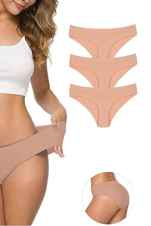 3Pcs Women's Seamless Laser Cut Stretchy Non-marking Panties Skin