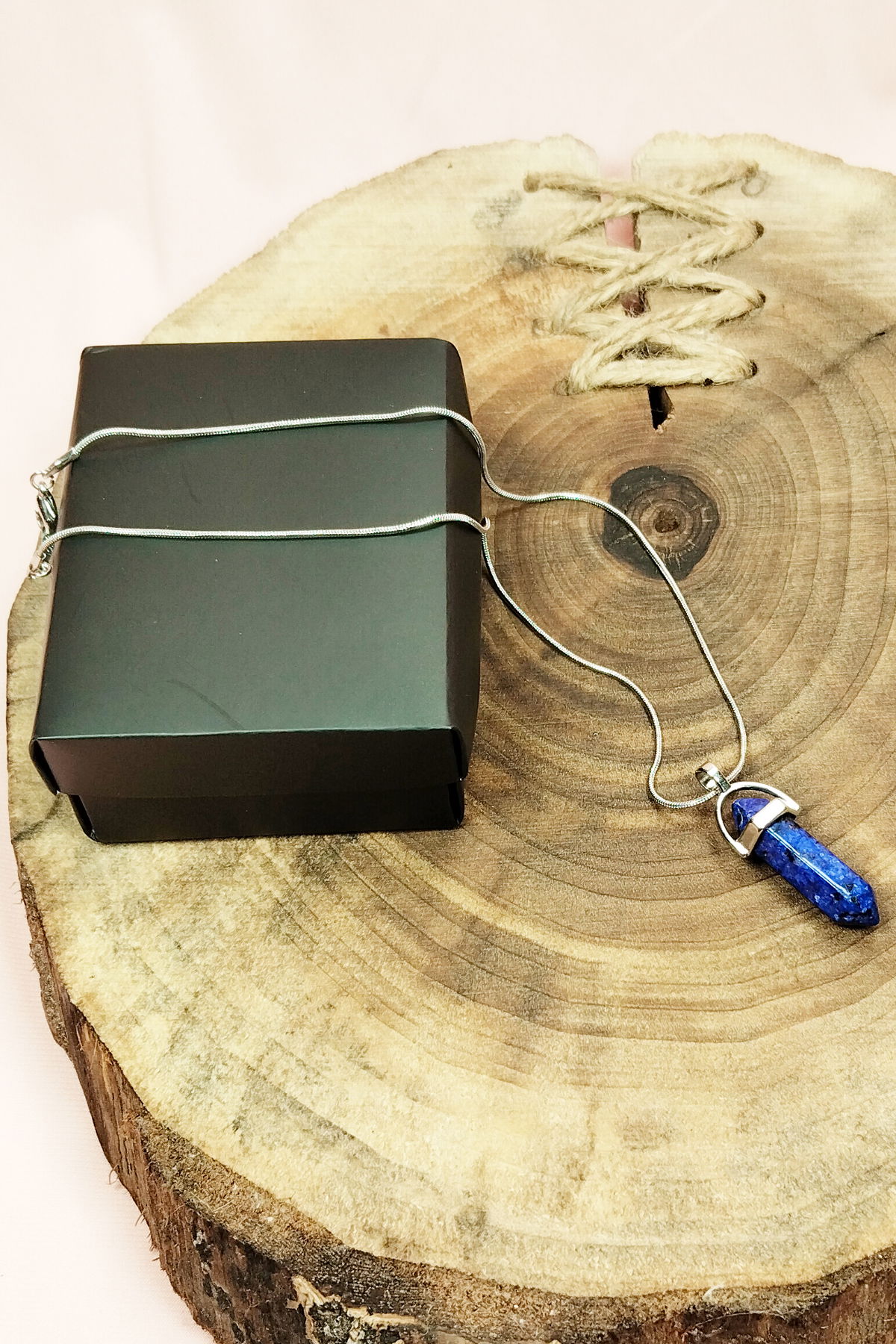 Lapis Lazuli Natural Stone Chain Necklace with Handmade Design Pendant: 3.5 cm Chain: 20 cm Boxed