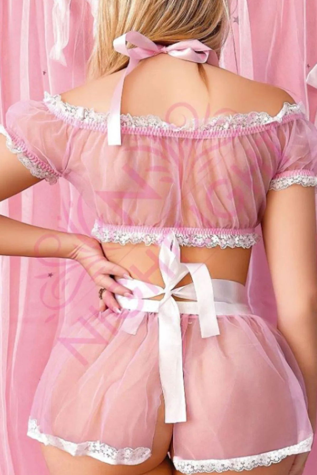 Night Light Women's Pink Maid Costume With Pink Sheer Apron 7040