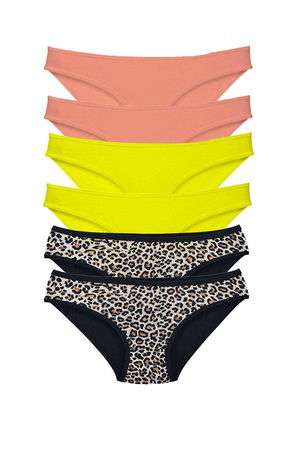 6 Pcs Lycra Women Slip Panties Leopard Powder Yellow