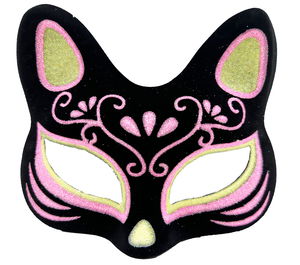 Black Color Suede Coating with Yellow Pink Glitter Cat Mask 17x14 cm