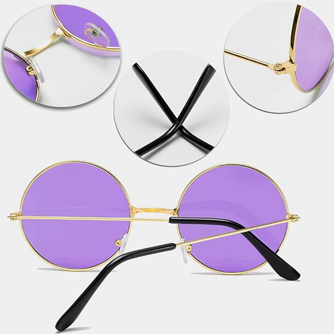 Round Glass John Lennon Style Purple Glasses with Gold Frame