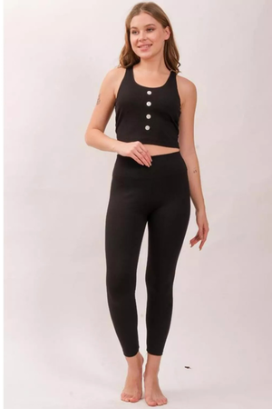 Black High Waist Ribbed Women's Leggings Summer 2001