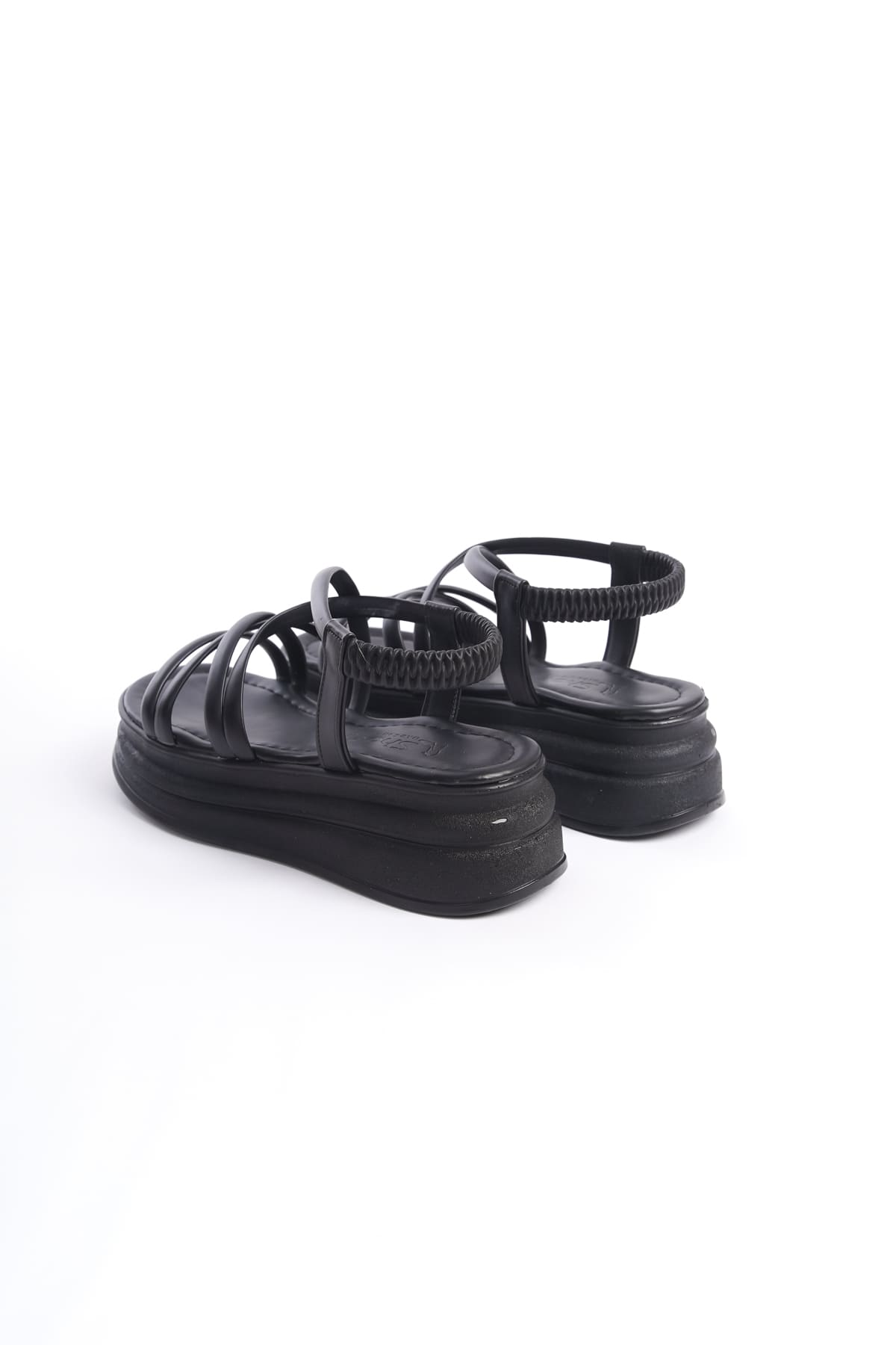 CLZ948 Rubberized Stripe Detailed Orthopedic Sole Women's Sandals ST Black