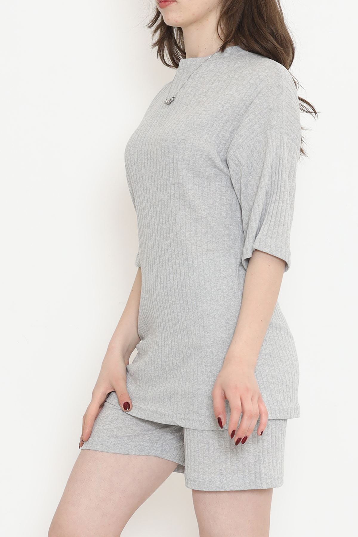 Crew-Neck Shorts Set Gray