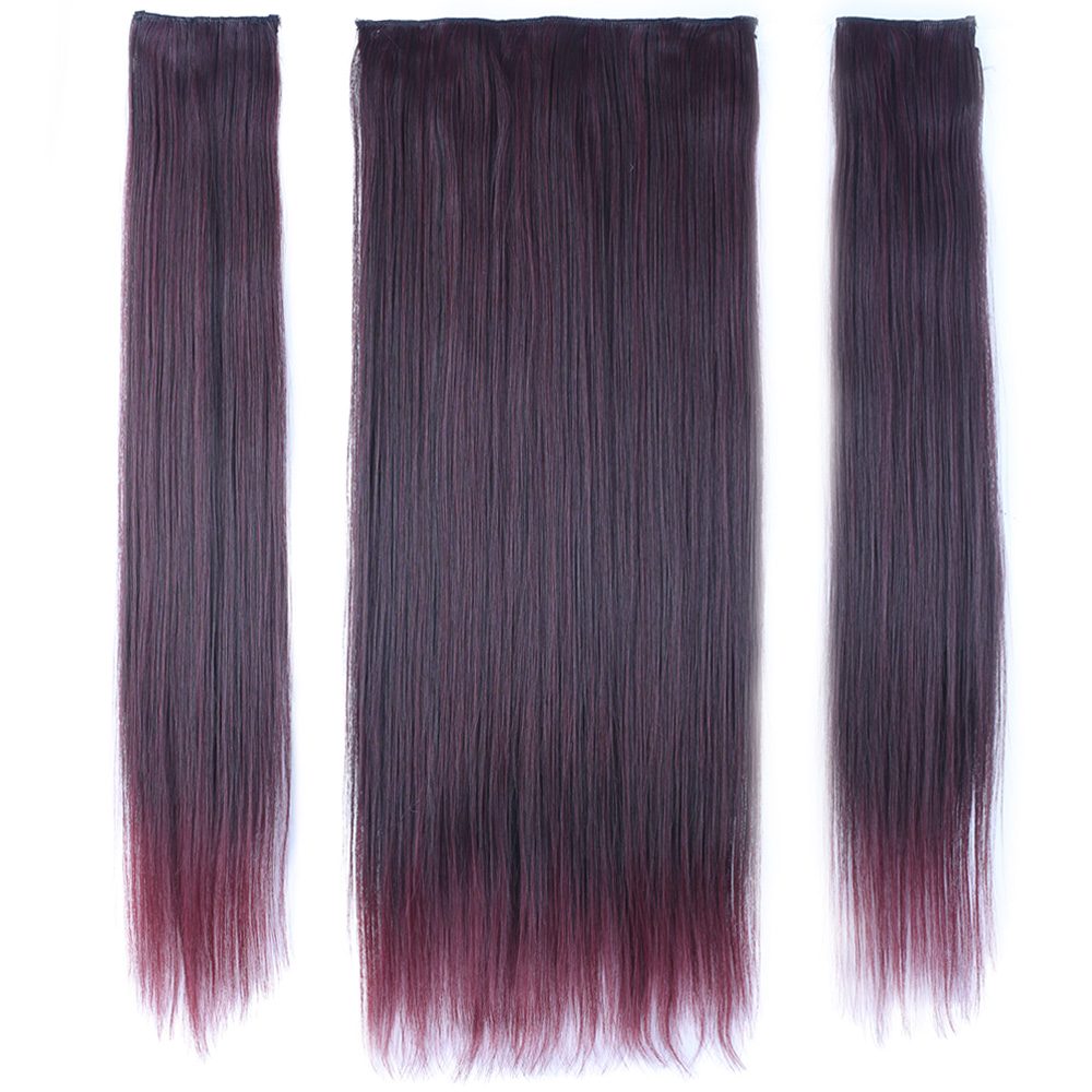 Kanekalon Fiber Synthetic Straight Half Moon + 2 Side Hair Snaps / Dark Red