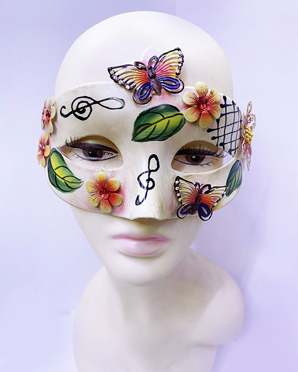 Venetian Mask with Butterfly and Flower Embroidery Red Color 10x18 cm