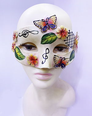 Venetian Mask with Butterfly and Flower Embroidery Red Color 10x18 cm