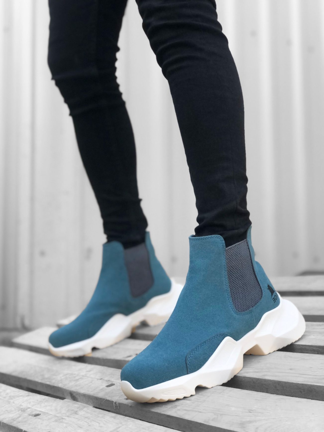 Unlaced Comfortable High Sole Blue Men's Sport Ankle Boots