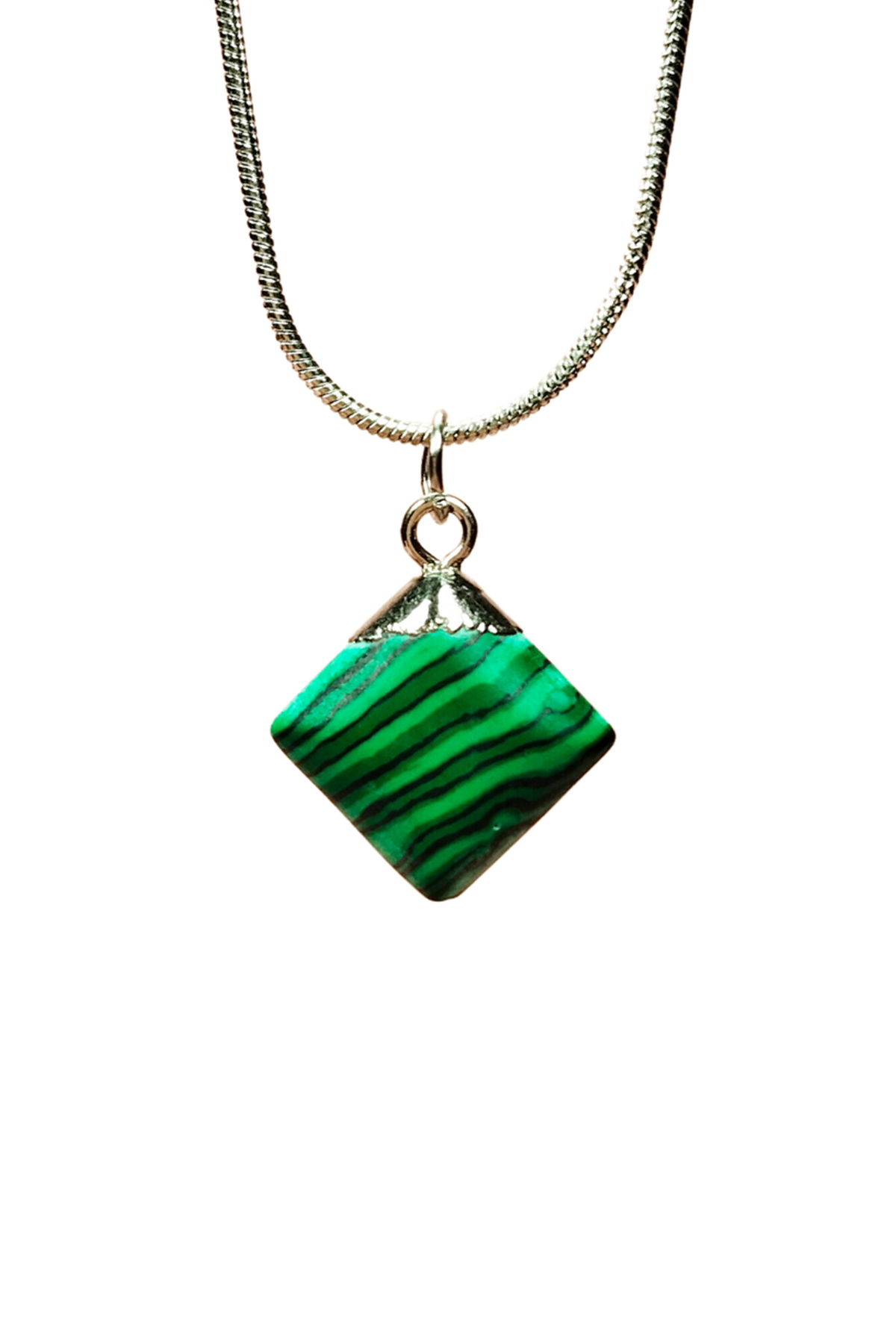 Malachite Natural Stone Handmade Pendant with Chain: 1.5 cm Chain: 20 cm Boxed