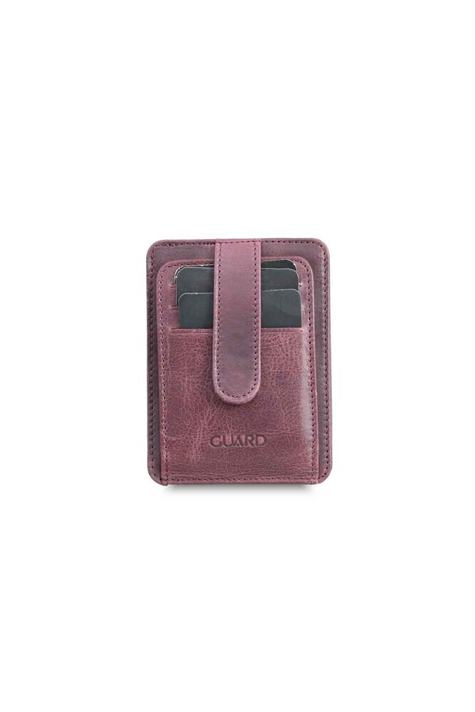 Vertical Crazy Burgundy Leather Card Holder