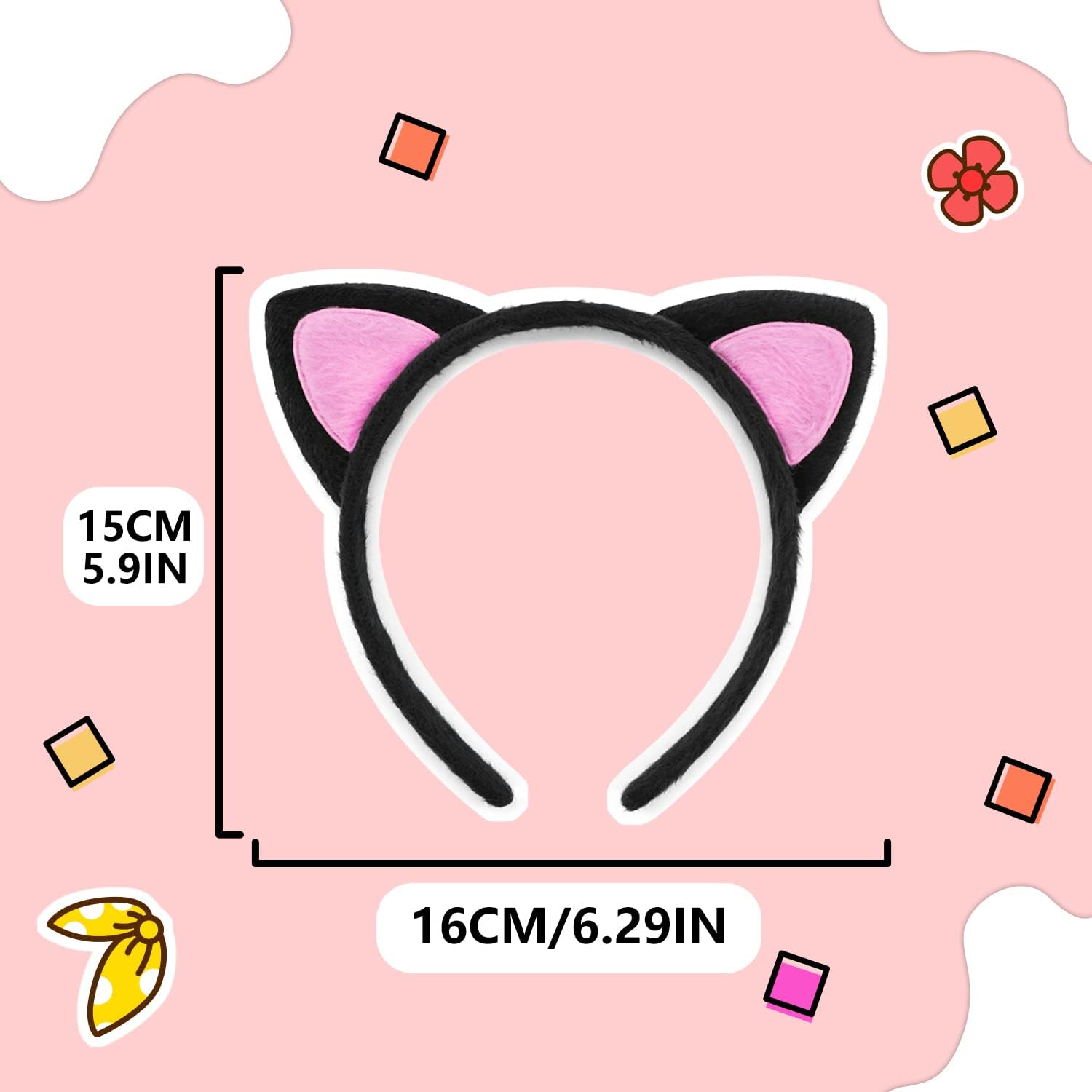 Cute Cat Ear Fluffy Cat Crown Black Inside Pink Color 17x15 cm