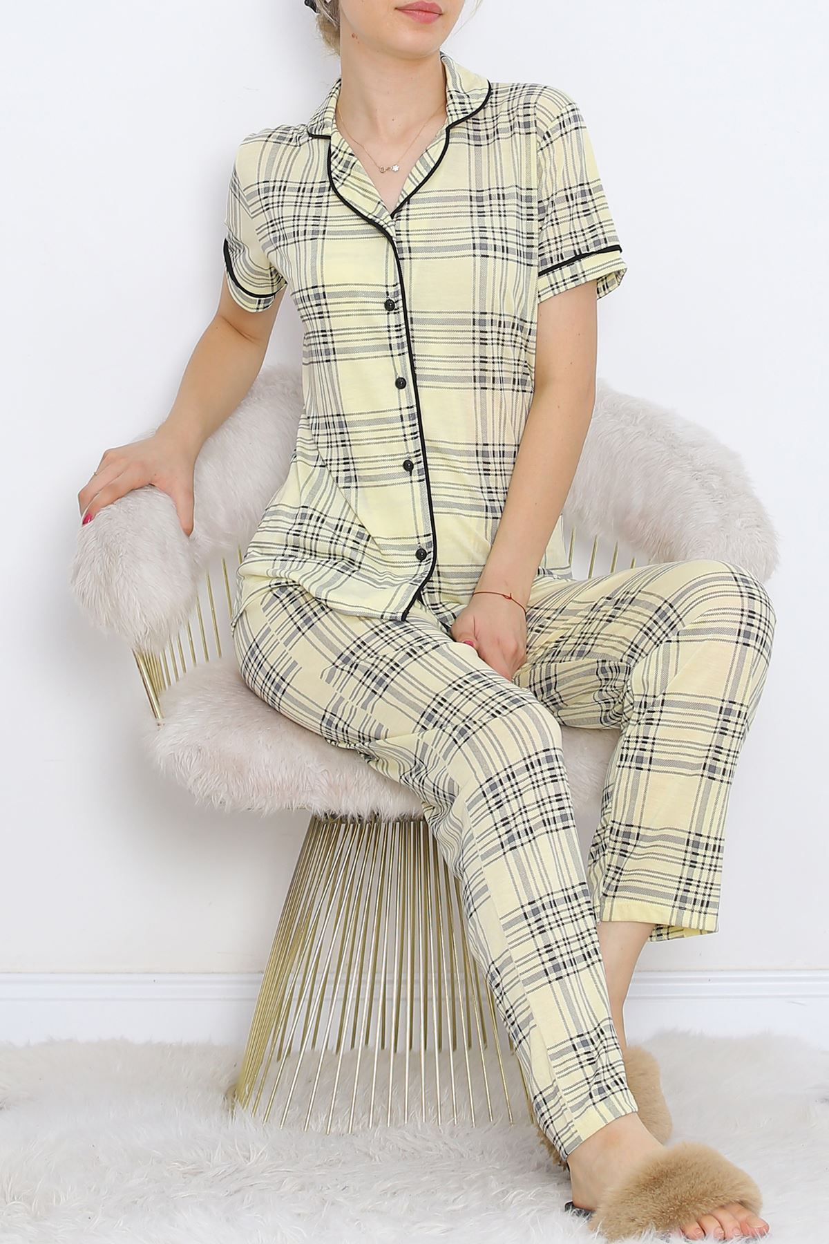 Polyviscose Interlock Short Sleeve Pajama Set Yellow Black