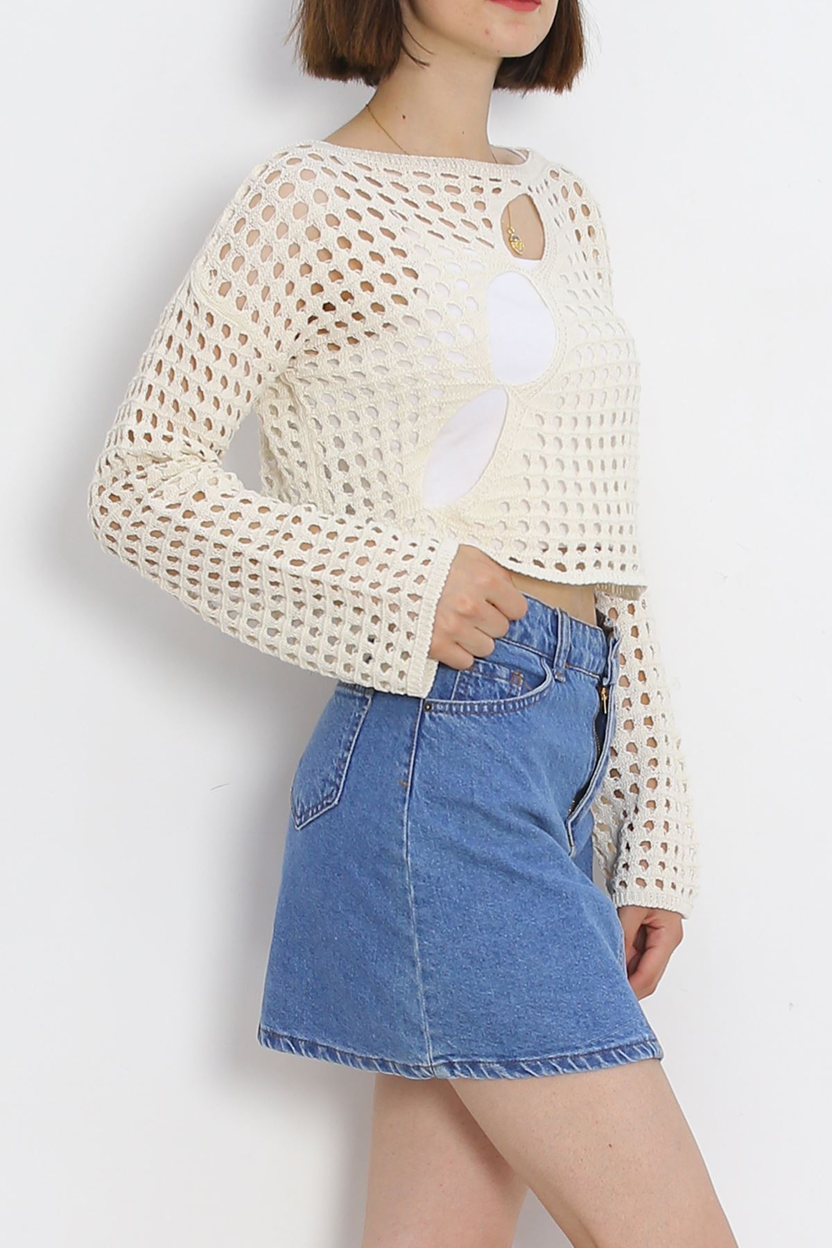 Low-cut Crop Pullover Beige